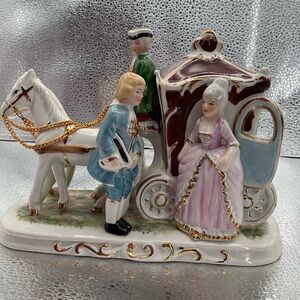 Vintage Porcelain Carriage Figurine with Horse and Passengers